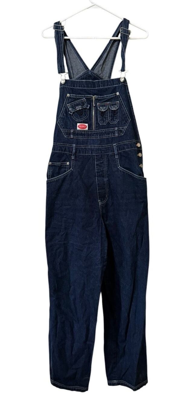 Revolt Women Size 16 Denim Jean Bibs Overalls Pockets Zipper Logo Streetwear